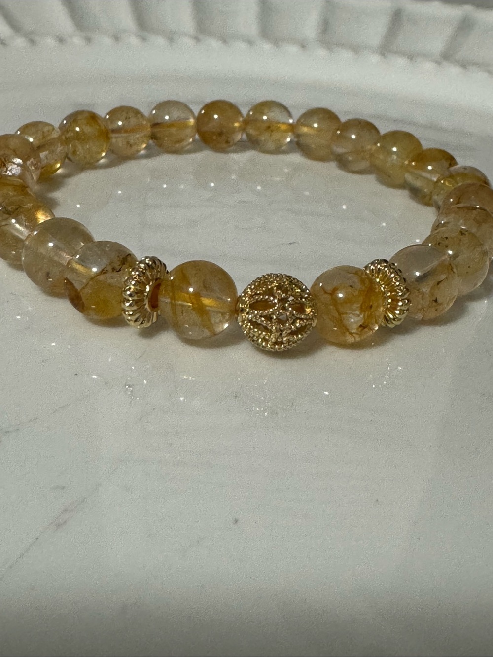 Natural Gold Healet Beaded Stretch Bracelet 14K Gold-plated Spacers